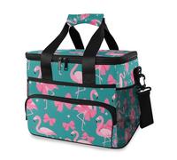 Grand sac isotherme pour pique-nique, pique-nique, camping, voyage, motif flamant rose, vert