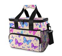 Grand sac isotherme pour pique-nique, plage, pique-nique, camping, voyage - Motif papillon rose et bleu