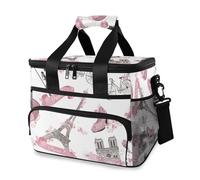 Grand sac isotherme pour pique-nique, plage, pique-nique, camping, voyage - Tour Eiffel Paris - Rose