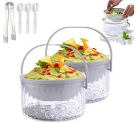 Grand saladier avec refroidisseur de glace, base et couvercle, bol de service, peut garder les aliments, les légumes, les fruits frais et frais, convient pour les fêtes, buffets (2 blancs)