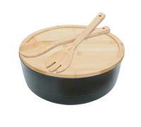 Grand Saladier | Bol de Service Grand Format Récipient à Salade | Ustensiles de Cuisine en Bois avec Cuillère et Fourchette pour Repas Fruits Légumes Mixage Maison Camping BBQ Fête - Dîner Déjeuner So