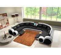 Grand salon en cuir en forme de U Canapé d'angle Ensemble de salon rembourré Coin USB