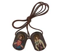 Grand scapulaire avec étiquettes en bois | Beau art du cœur sacré et Marie | Images en couleur sur bois avec finition en résine | Excellent cadeau catholique pour première communion et confirmation