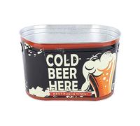 Grand seau à bière ovale Seau à glace à champagne en métal élégant avec poignée latérale Conception résistante pour les fêtes en plein air Barbecues Camping Fabriqué en matériau (Bière froide ici