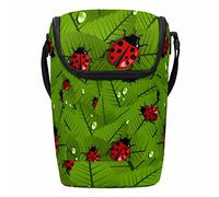 Grand seau à déjeuner compact réutilisable avec fermeture éclair - Motif feuilles de printemps et coccinelle - Pour le travail, le pique-nique, le camping