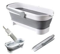 Grand seau de balayage plat Skeadex - Eimer de nettoyage plat - Grand seau pliable pour balai rotatif - Eimer rectangulaire avec manche - Balai de sol plat - Grand seau pliable pour le nettoyage