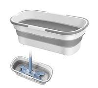 Grand seau de nettoyage plat, seau de serpillère plat, 2023, grand balai plat, balai à franges plat, grand seau de balai portable pliable (blanc 1)