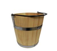 Grand seau en bois avec anneau en métal et manche 10L - style ancien très robuste - seau sauna