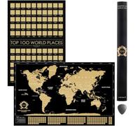 Grand Set Cadeau 2 en 1 - Poster à Gratter des 100 Meilleurs Endroits à Visiter et Carte du Monde à Gratter - Meilleure Carte des Endroits Où Je Suis Allé - Lieux Visités - Mappemonde a Gratter