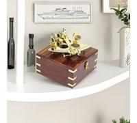 Grand sextant en laiton de 21,6 cm avec boîte en bois - 22,9 cm - Collection de navigation nautique | Idées de décoration de cadeaux nautiques de pirate | Sextant poli en laiton | Marine Instruments