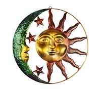 Grand soleil en métal art mural en métal soleil et lune décoration murale en métal soleil et lune art mural en métal extérieur pour la maison jardin patio porche clôture décoration(40CM)