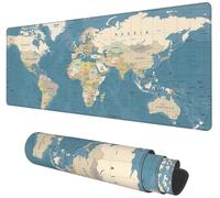 Grand sous-main carte du monde étendue - Idéal pour les jeux et le travail de bureau, avec base antidérapante et bord cousu, dans un style vintage bleu, 40 x 90 cm