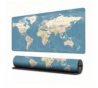 Grand sous-main carte du monde étendue - Idéal pour les jeux et le travail de bureau, avec base antidérapante et bord cousu, dans un style vintage bleu, 40 x 90 cm (40×90cm)