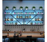 Grand Support à vin Mural avec lumière LED Étagères de Bar flottantes Étagère à Liqueur avec Support de Verre à vin Suspendu pour Bouteilles d’Alcool pour la décoration de Cuisine de Bar à l