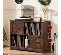 Grand support à vinyles de 1 mètre avec rangement, support tourne-disque à porte de grange et zone d’affichage, meuble décoratif musique contenant 300 disques, pour salle de musique et salon