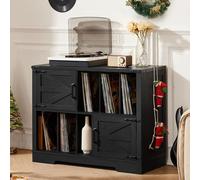 Grand support à vinyles de 1 mètre avec rangement, support tourne-disque à porte de grange et zone d’affichage, meuble décoratif musique contenant 300 disques, pour salle de musique et salon