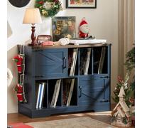 Grand support à vinyles de 1 mètre avec rangement, support tourne-disque à porte de grange et zone d’affichage, meuble décoratif musique contenant 300 disques, pour salle de musique et salon