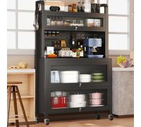 Grand support de boulanger à roulettes, support à micro-ondes à 5 niveaux avec rangement, support de bar à café, étagères de cuisine pour garde-manger, débarras, étagère de couloir industrielle, noir