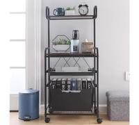 Grand support de four à micro-ondes à 4 niveaux avec grand panier métallique - Station de café industrielle et étagère de rangement utilitaire pour épices et casseroles - Noir