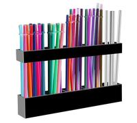 Grand support de paille en acrylique pour porte d'armoire - Organiseur de paille réutilisable pour petits accessoires de cuisine, ultra collant monté sur porte de placard (noir)