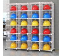 Grand Support De Rangement For Casque De Sécurité, Cage D'affichage Réglable Et Empilable For Magasin De Détail, Atelier, Étagères Modulaires De Mine De Charbon(White,24 Grids(144x37x146cm))