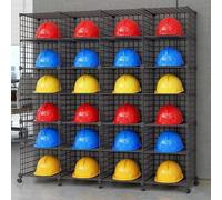 Grand Support De Rangement For Casque De Sécurité, Cage D'affichage Réglable Et Empilable For Magasin De Détail, Atelier, Étagères Modulaires De Mine De Charbon(Black,24 Grids(144x37x146cm))