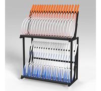 Grand Support De Rangement pour Raquette De Tennis Badminton Raquette Violons Guitares Sol Noir Coin Organisateur De Gymnase avec Bras en Mousse Souple Et Hauteur Réglable, Black, 1-Tiers