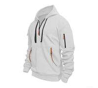 Grand sweat-shirt à capuche pour homme, fermeture éclair sur le devant, pull ample à manches longues, haut décontracté, couleur unie, M-2XL (blanc L)