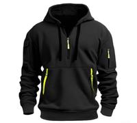 Grand sweat-shirt à capuche pour homme, fermeture éclair sur le devant, pull ample à manches longues, haut décontracté, couleur unie, M-2XL (noir XL)