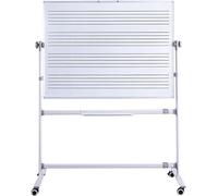 Grand tableau blanc à roulettes magnétique double face avec cadre en aluminium et support, design réversible pour l'éducation et la pratique musicale