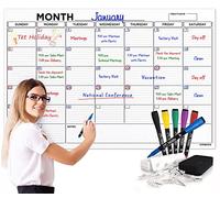 Grand tableau blanc calendrier vierge effaçable à sec de 91,4 x 121,9 cm pour mur - Grand calendrier mural mensuel effaçable à sec - Planificateur tableau effaçable à sec - Comprend 6 marqueurs, gomme