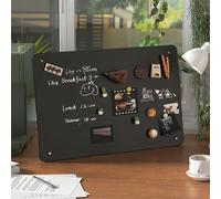 Grand tableau blanc et noir magnétique (avec support, 4 épingles magnétiques et cadre en métal robuste) Cadre noir brossé, design moderne, surface effaçable durable pour les messages manuscrits Blanc