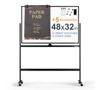 Grand tableau blanc magnétique effaçable à sec - 122 x 81 cm - Tableau blanc réglable en hauteur sur roulettes - Tableau effaçable à sec avec support pour bureau, maison et salle de classe