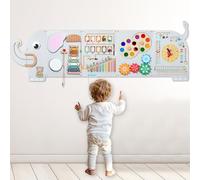 Grand tableau d'activités sensorielles en bois avec éléphant, 1,5 m, jouet éducatif Montessori pour tout-petits et enfants, tableau d'activités sensorielles interactives, centre d'apprentissage, salle