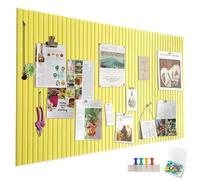 Grand tableau d'affichage autocollant en feutre - 60 x 40 cm - Jaune citron - Rayures verticales - Tableau photo pliable - Tableau mémo pour bureau et cuisine