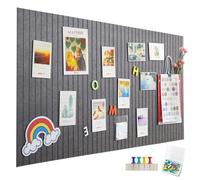 Grand tableau d'affichage autocollant en feutre - 90 x 60 cm - Bandes verticales décoratives - En feutre - Pliable - Tableau mémo - Pour bureau, cuisine, gris clair de lune