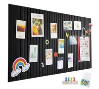 Grand tableau d'affichage autocollant en feutre - 90 x 60 cm - Bandes verticales décoratives - En feutre - Pliable - Tableau mémo - Pour bureau, cuisine - Noir