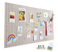 Grand tableau d'affichage autocollant en feutre - 90 x 60 cm - Rayures verticales - Tableau d'affichage décoratif en feutre - Pliable - Tableau mémo pour bureau, cuisine - Camel clair