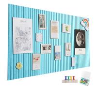 Grand tableau d'affichage en feutre autocollant - 60 x 40 cm - Bandes verticales décoratives - En feutre - Pliable - Tableau mémo - Pour bureau, cuisine, bleu lac