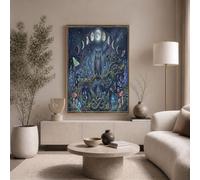 Grand Tableau Decoration Murale Chouette Ciel Fantastique Impression Sur Toile Moderne Murale Phases Lunaires Celtiques Plantes Pour Salon Chambre Bureau,Art Mural Tableau Bleu 80X120Cm Sans Cadre