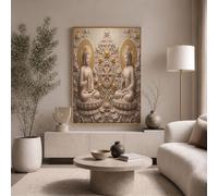 Grand Tableau Decoration Murale Plantes Rétro Zen Impression Sur Toile Moderne Murale Deux Statues Dans Le Style Traditionnel Pour Salon Chambre Bureau, Art Mural Tableau Beige 30X40Cm Sans Cadre