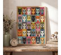 Grand Tableau Decoration Murale Portraits De Chats Amusants Impression Sur Toile Moderne Murale Damier Animaux Animés Pour Salon Chambre Bureau, Art Mural Tableau Couleur Orange 30X40Cm Sans Cadre