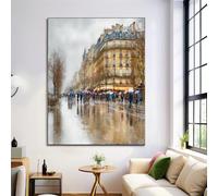 Grand Tableau Mural Ville Scène Pluvieuse Sans Cadre, Impression D'art Mural Paris Rues, Peinture Sur Toile pour Salon, Décoration D'intérieur, 40×60 cm