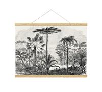 Grand tableau mural vintage en toile - Décoration murale tropicale avec cadre - Tableau mural monochrome - Motif jungle - Palmiers vintage - 61 x 91,4 cm
