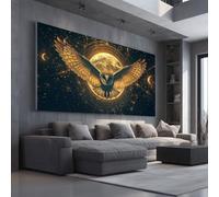 Grand Tableau Mural XXL Fantastique Hibou Toile Imprimée pour la Decoration du Salon Mythe Lune Poster Moderne Mystique Constellation Photo Artistique Cadre en Bois 80x120 cm