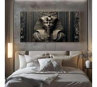 Grand Tableau Mural XXL L'Egypte Ancienne Hiéroglyphes Toile Imprimée pour la Decoration du Salon égyptiens Statue Poster Moderne Art Décoratif Portrait Photo Artistique Cadre en Bois 80x120 cm