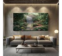 Grand Tableau Mural XXL Nature Cascade Toile Imprimée pour la Decoration du Salon Paysage Jungle Poster Moderne Zen Jardin Photo Artistique Cadre en Bois 80x120 cm