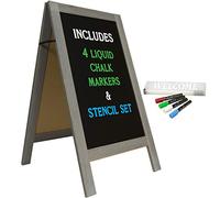 Grand tableau noir robuste fabriqué à la main avec cadre en bois - 101,6 x 50,8 cm - 4 marqueurs à craie liquide et pochoir - Gris