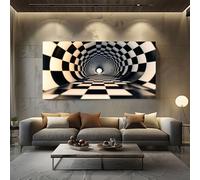 Grand Tableau pour Salon Illusion d'optique Damier Decoration Murale Moderne Abstrait Carreaux Impression sur Toile, Cadre Decoratif pour Chambre Bureau Géométrique Vortex Illusion Art Mural 60x120 cm