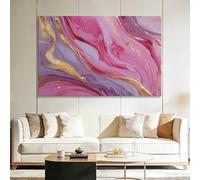 Grand Tableau sur Toile avec Cadre Abstrait Texture Marbre Doré, Impression Murale Décoration Salon Chambre Maison - Photo sur Toile Design Moderne 70x50 cm